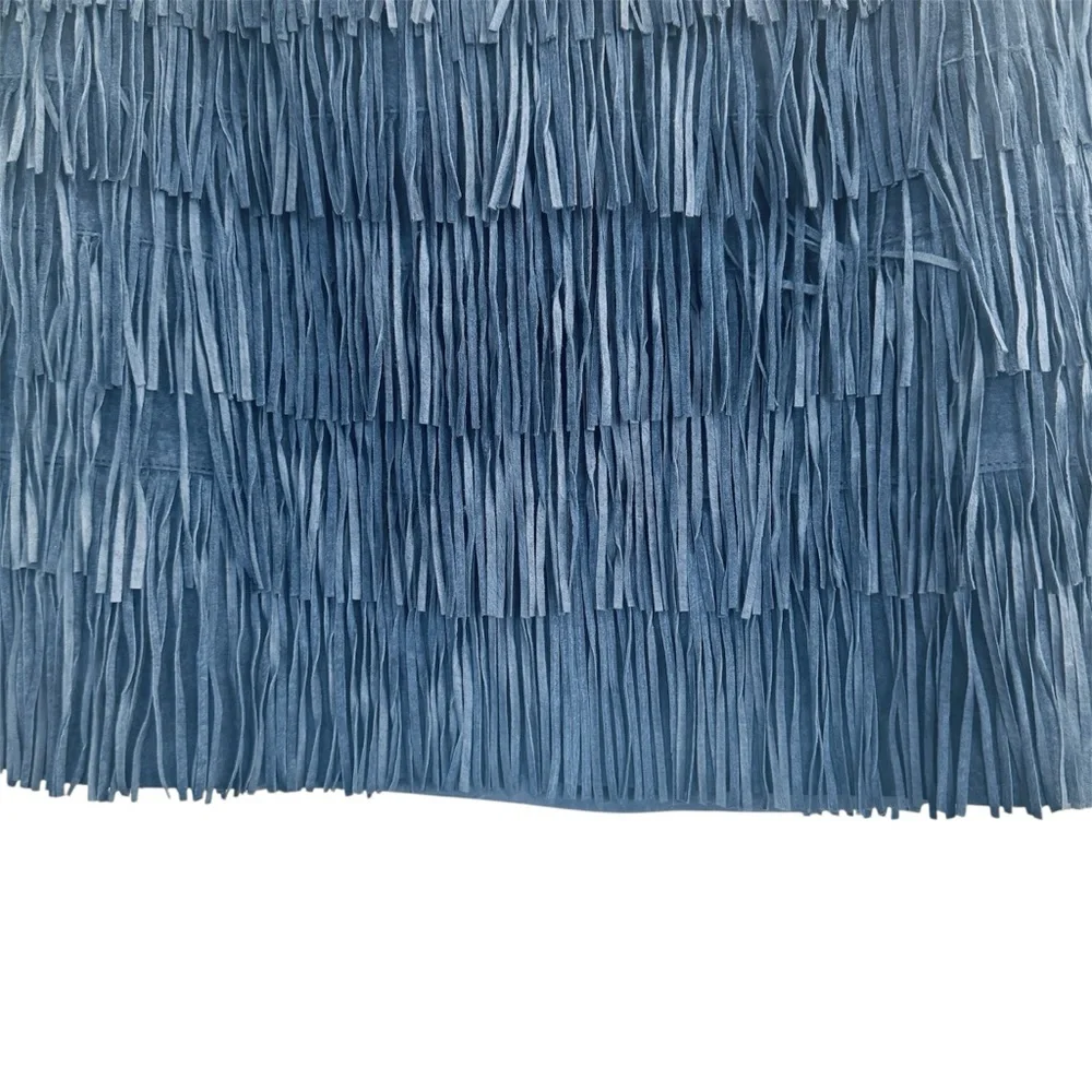 Michael Kors navy blue genuine leather Fringe Skirt EUC